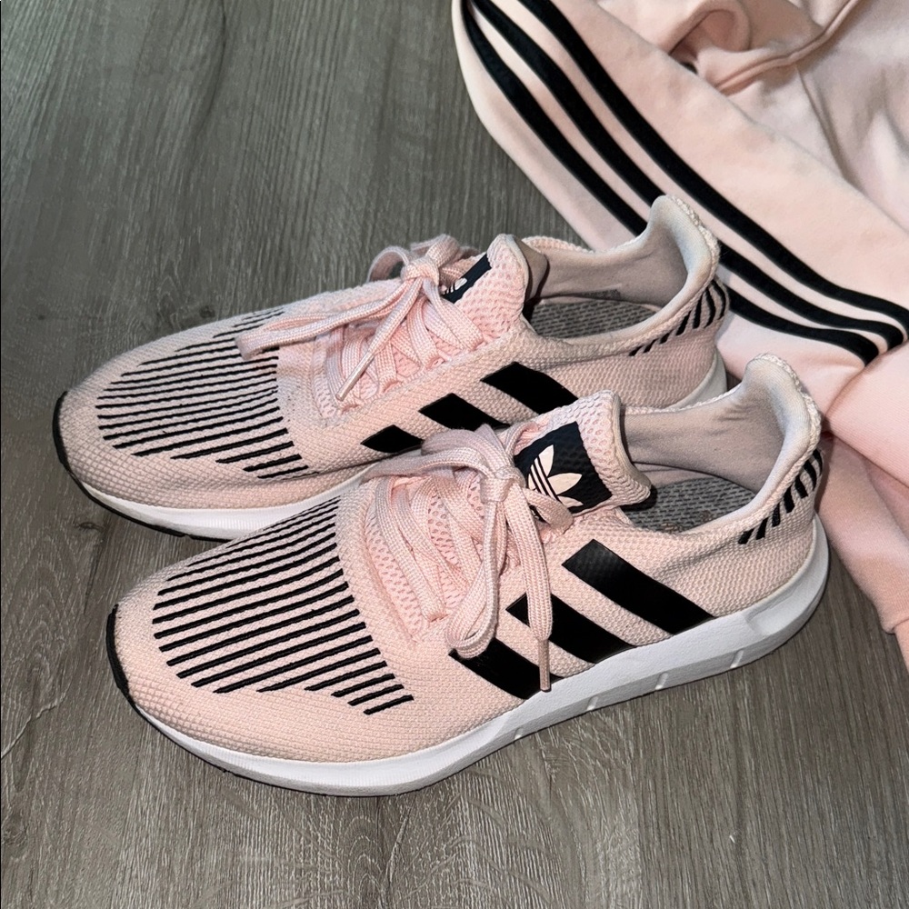 Adidas Pink Jacket M and Sneakers 8.5 with Black Stripes - Picture 2 of 5